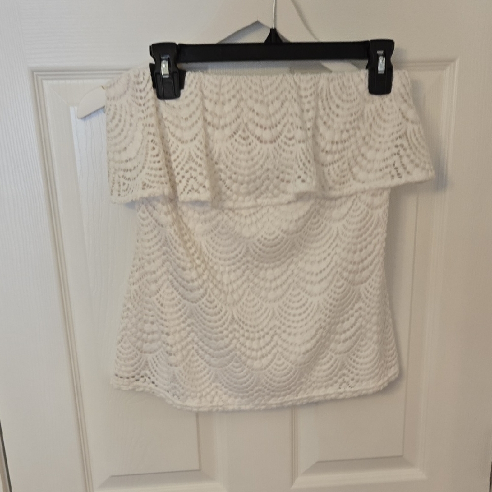 Lilly Pulitzer Strapless Ruffled White Top